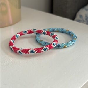 Red and blue bracelets